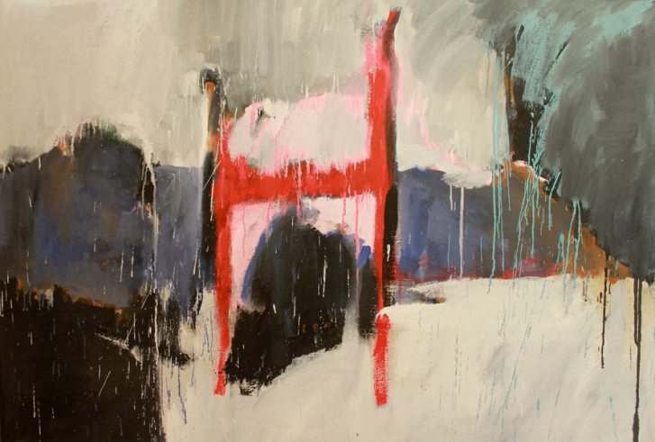 Roter Stuhl auf Jute / 125x185 / Acryl